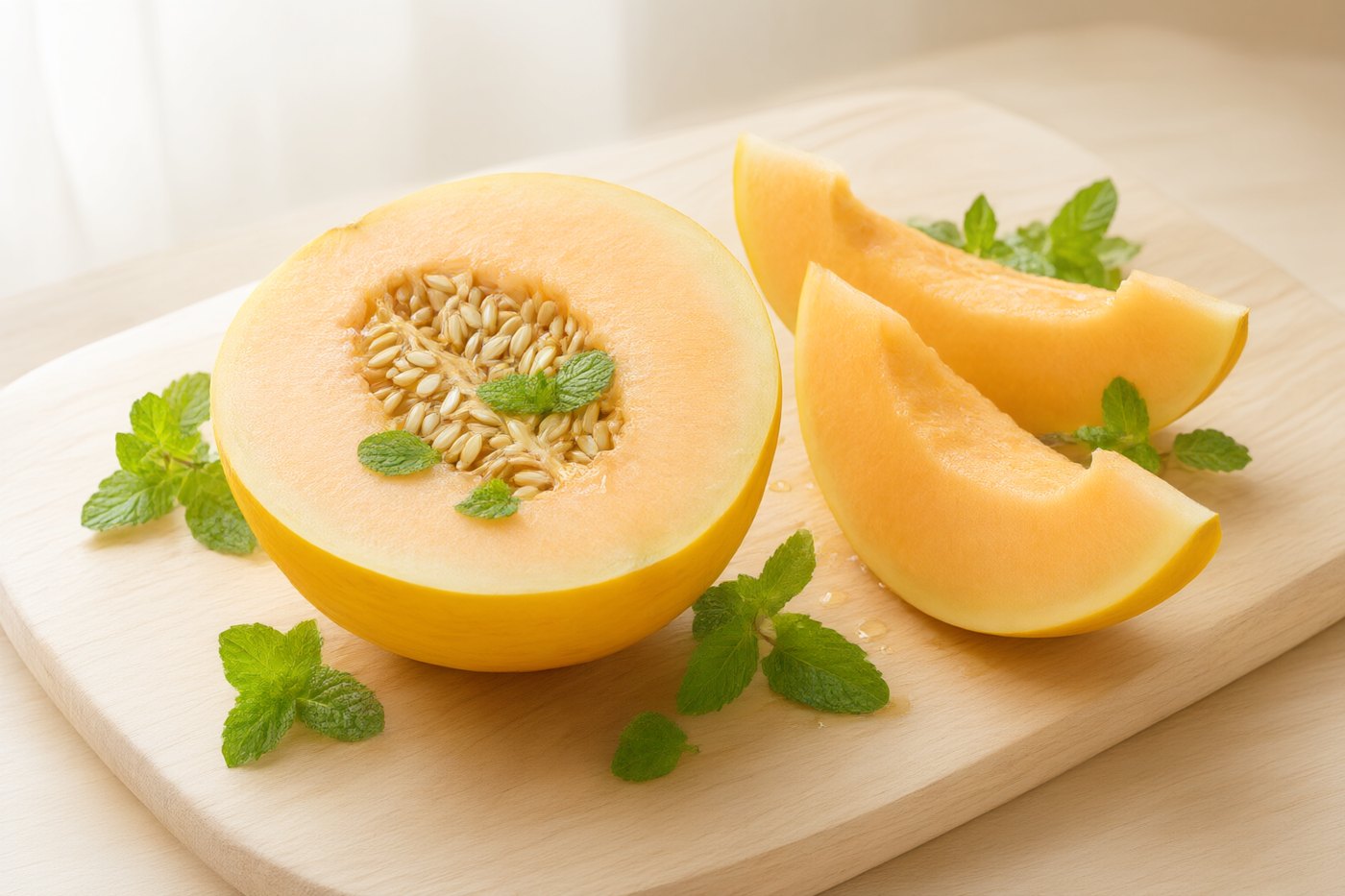 Dưa lưới chín cắt lát kiểm tra độ ngọt
